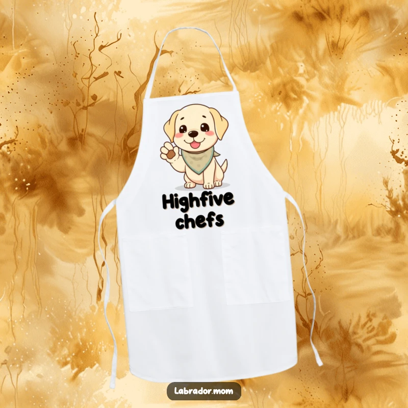 Funny Kawaii Labrador Apron, a cute lab in a bandana offers a paw for a high-five, bringing friendly energy and humor to the kitchen