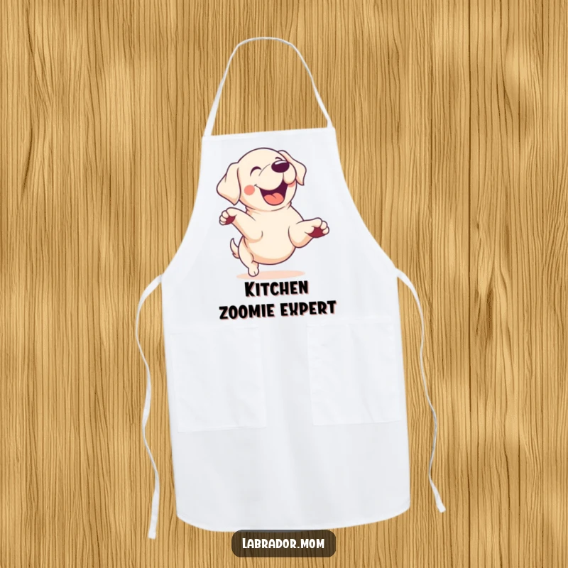 Funny Kawaii Labrador dog doing a zoomie, energetic, cute apron, kitchen fun, dog lover gift, funny gift.
