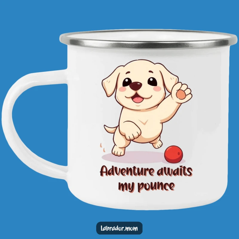 Funny Kawaii Labrador Pounce Camping Mug - Outdoor Fun, Perfect Gift