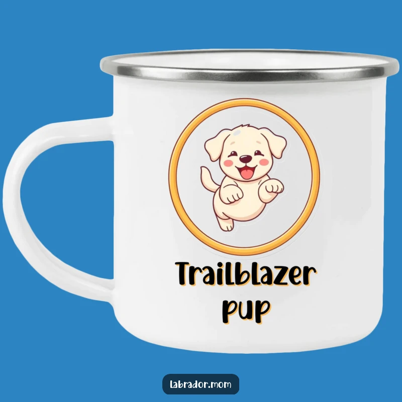 Funny Kawaii Labrador Camping Mug: Outdoor Dog Fun, Hoop Leap Style!