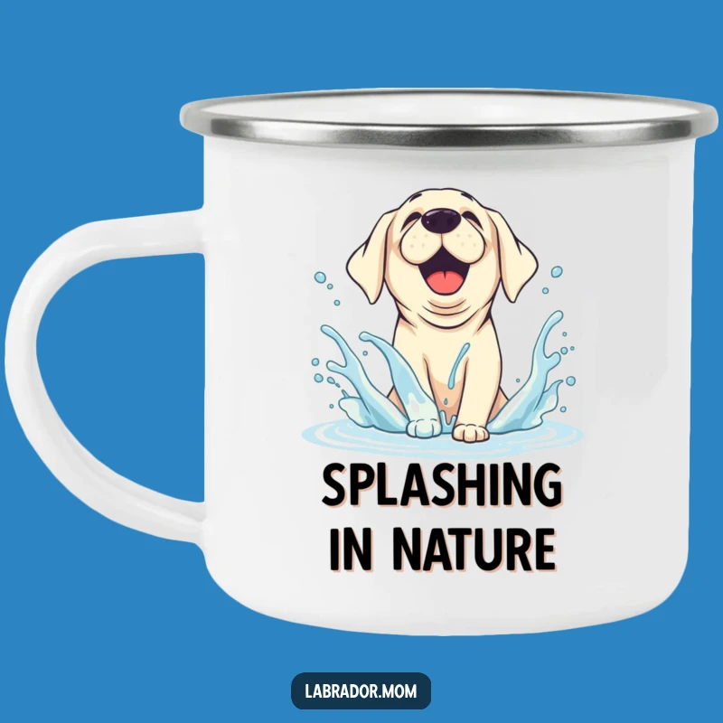 Funny Splashing Lab Camping Mug: Durable Enamel Cup for Lakeside Fun