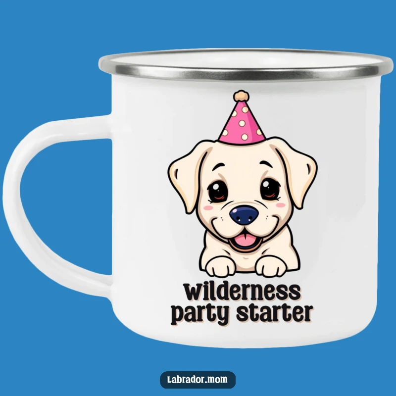 Funny Kawaii Labrador Party Hat Camping Mug: Adventure Fuel for Hilarious Campfire Gifts!