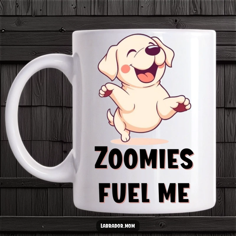 Funny Kawaii Labrador dog doing a playful zoomie, energetic, cute, happy dog, funny mug, great gift.