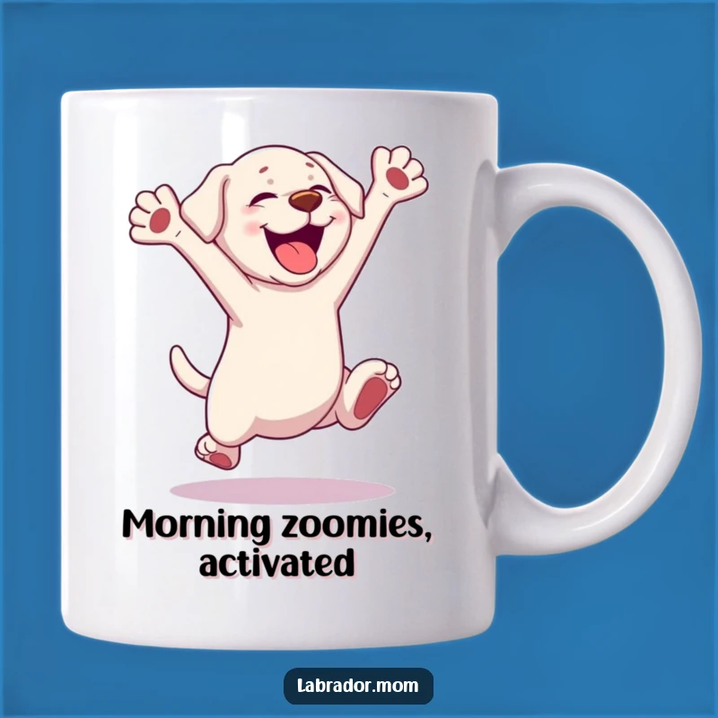 Funny Kawaii Labrador Gift Mug - Excited Pup Leaping with Joy, Perfect Present