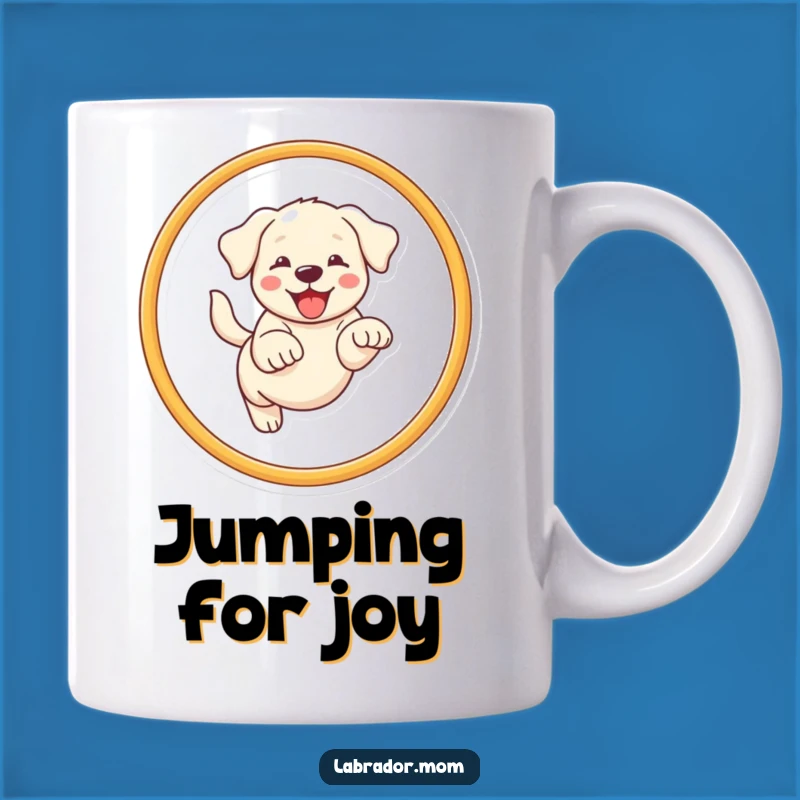 Funny Kawaii Labrador Mug: Happy Dog Leaping Hoop, Perfect Funny Gift!