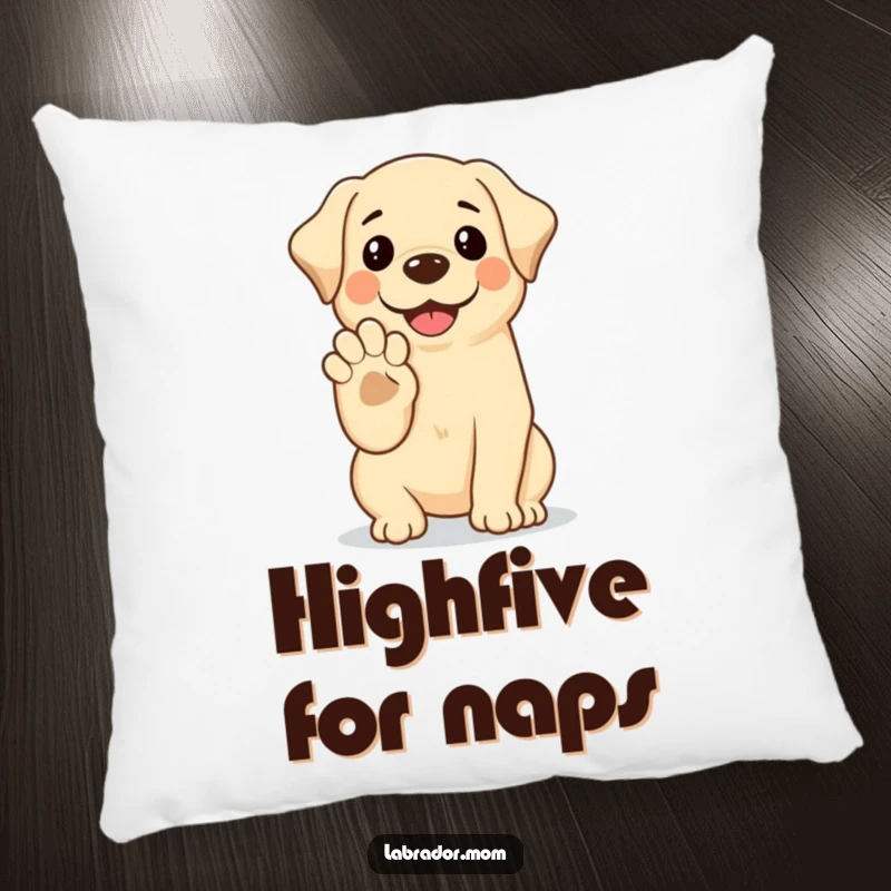 Funny Kawaii Labrador Pillow with a smiling dog offering its paw for a high-five, perfect for cozy cheer.