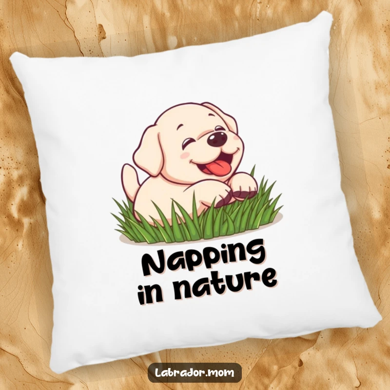 Funny Kawaii Labrador dog rolling in grass, playful, cute cushion, soft pillow, dog decor, funny gift.