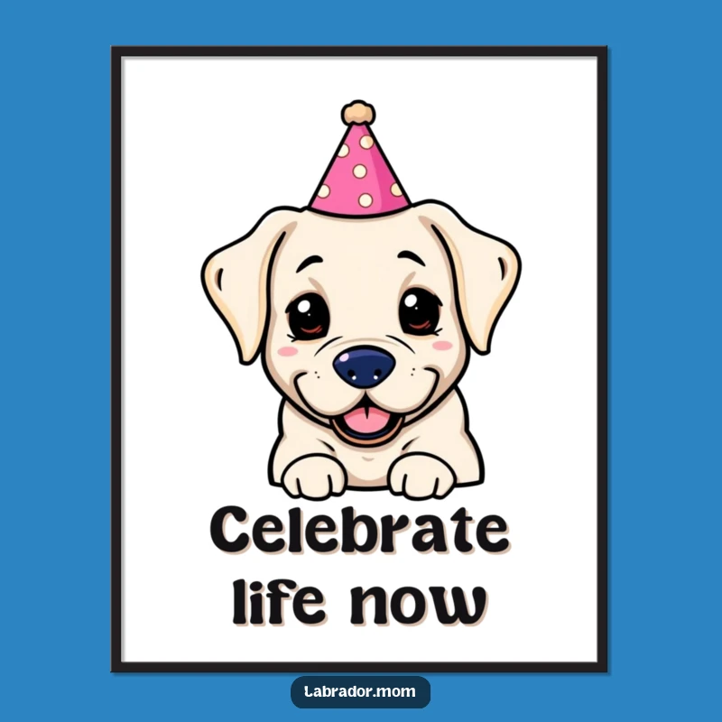 Funny Kawaii Labrador Party Hat Digital Art: Instant Hilarious Decor for a Joyful Gift!