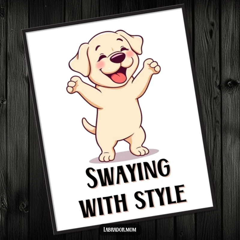 Funny cute Labrador dog digital art print, capturing a dog mid-silly-dance with a joyous and expressive demeanor.