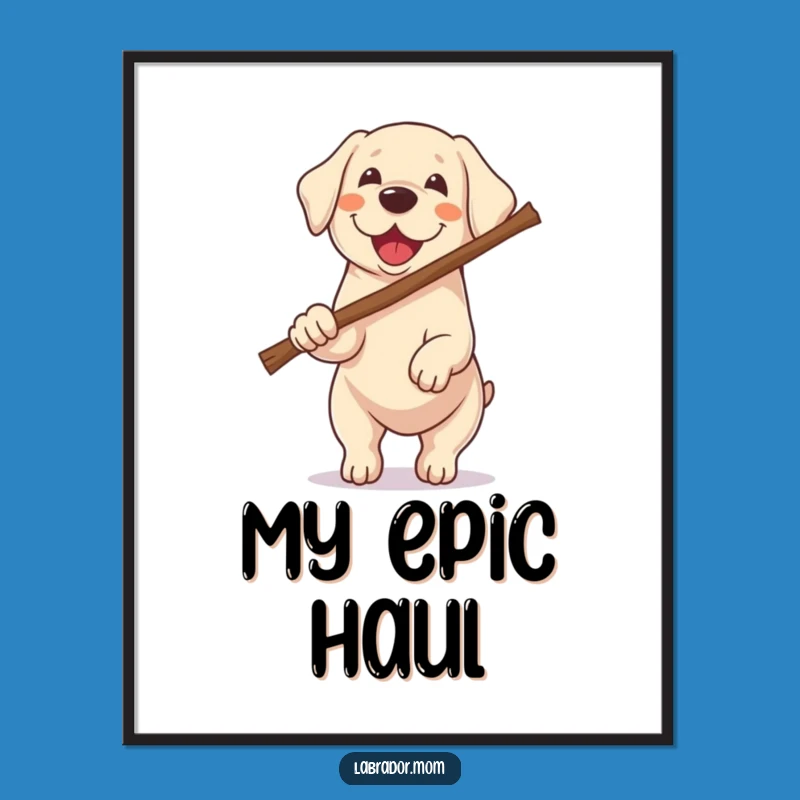 Funny Kawaii Labrador Digital Art - Big Stick Dog Printable
