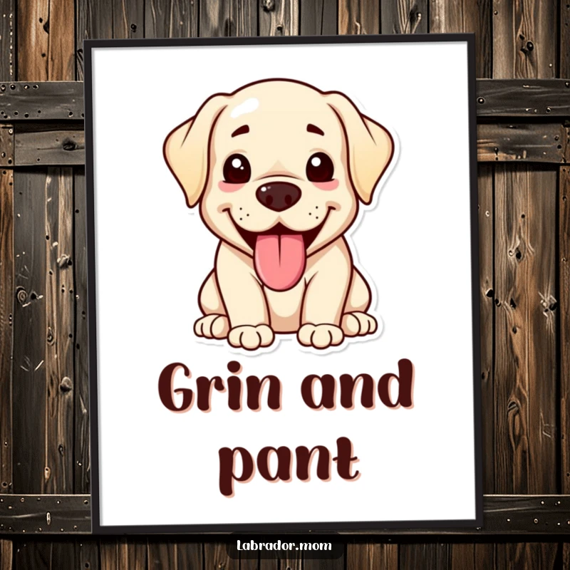 Funny kawaii Labrador digital art print of a happy, panting dog with its tongue out, radiating adorable and hilarious joy for any display.