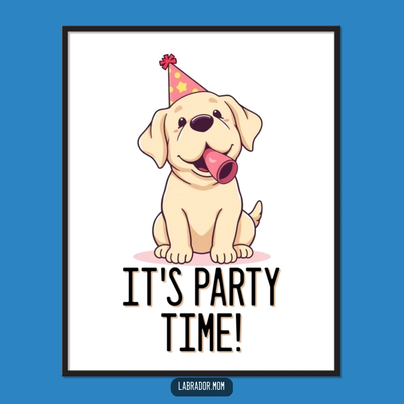 Funny Kawaii Labrador Digital Art: Party Pup Decor, Instant Hilarious Gift