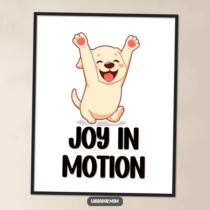 Funny Kawaii Labrador digital art print of a dog doing a playful somersault with a gleeful expression, perfect for energetic, humorous decor.