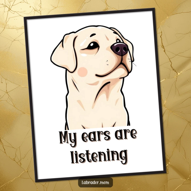 Funny Kawaii Labrador digital art print, showing a cute dog with head tilted. Humorous and instant download.