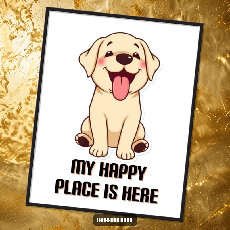 Funny kawaii Labrador happily panting with tongue out in a digital art print, instant download.