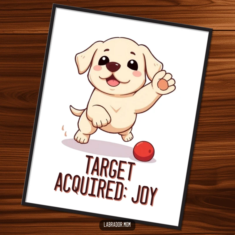 Funny kawaii Labrador digital art print of a cute dog in a playful pounce, offering energetic and humorous decor for instant download.