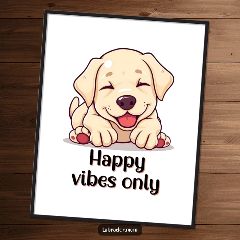 Funny kawaii Labrador puppy tumbling head over paws in pure glee, a high-resolution digital art print ready to be framed and displayed.