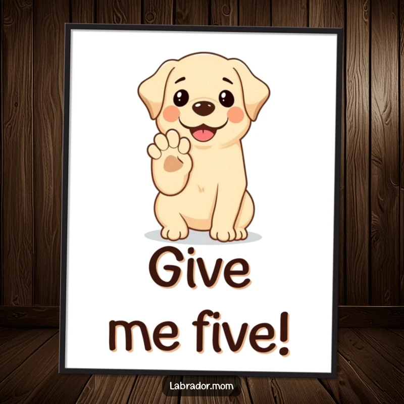 Funny Kawaii Labrador Digital Art Print of a dog offering its paw for a high-five, perfect for humorous decor.