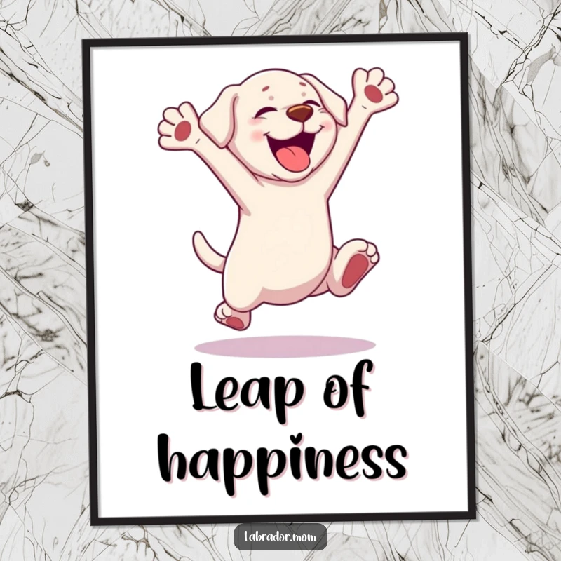 Funny Kawaii Labrador Digital Art Print, a cute dog leaping with excitement, printable wall art, instant download humorous gift.