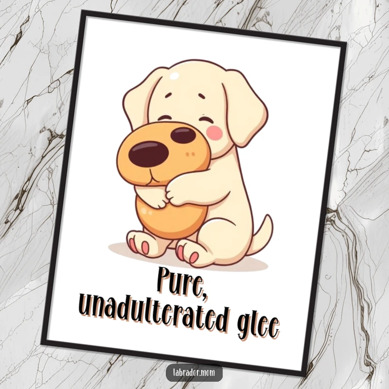 Funny kawaii Labrador hugging a giant squeaky toy in a digital art print, instant download for decor.