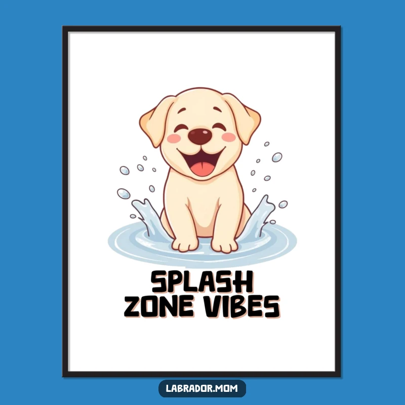 Funny Kawaii Labrador Digital Art - Joyful Puddle Splash Print for Instant Joy