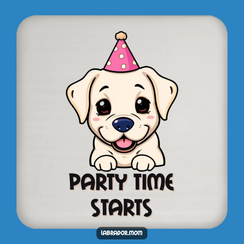 Funny Kawaii Labrador Party Hat Coaster Set: Protect Surfaces with Hilarious Dog Charm, Gift!