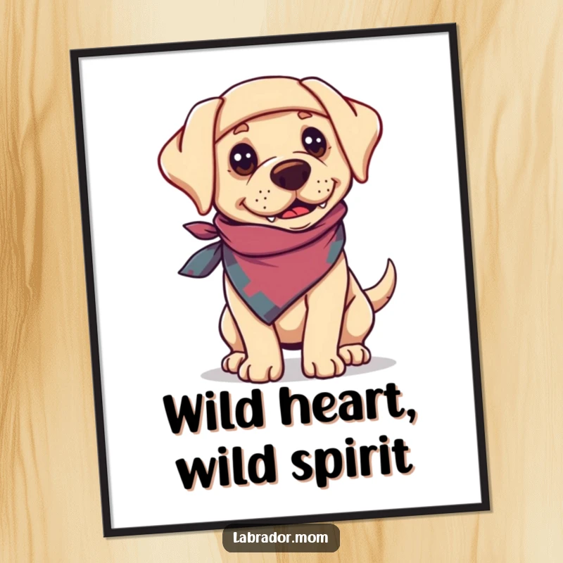 Funny Labrador dog wearing a bandanna, looking adventurous and ready for a quest on a wall poster.