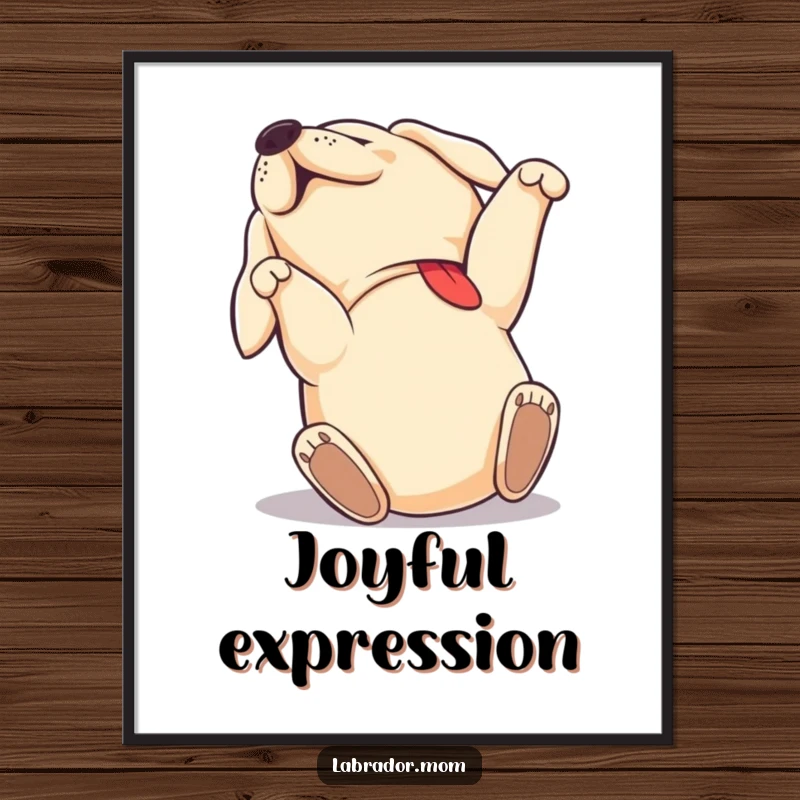 Funny Labrador poster print of a dog rolling on its back with pure joy, conveying blissful happiness, a funny gift.