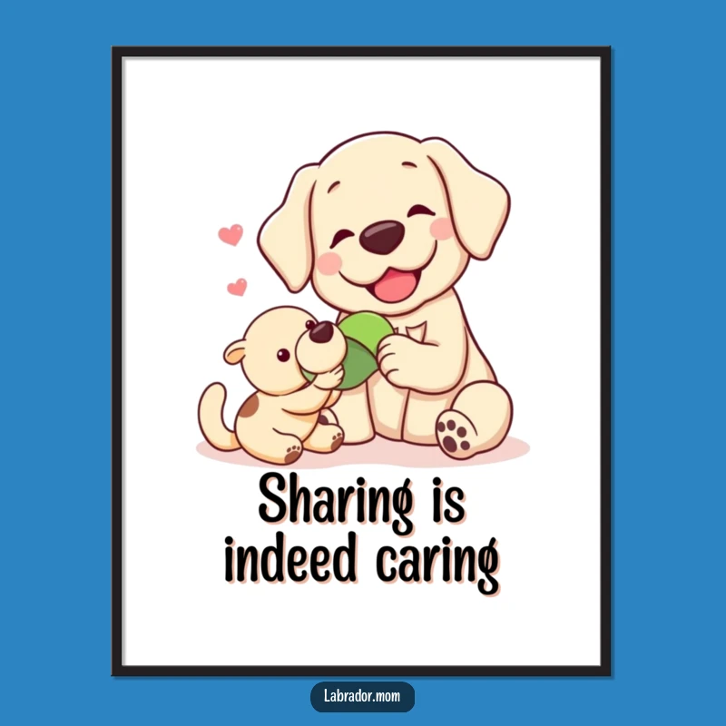 Funny Kawaii Labrador Sharing Poster: Heartwarming Wall Art for a Joyful Friendship Gift!
