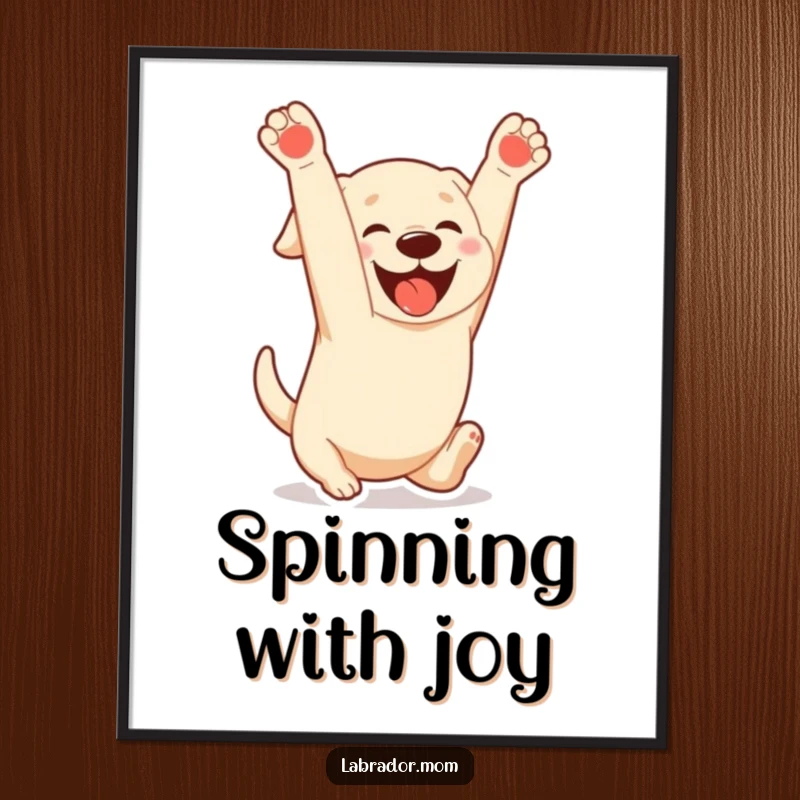 Funny Kawaii Labrador poster showing a dog doing a somersault with a gleeful expression, bringing dynamic, humorous energy to wall art.