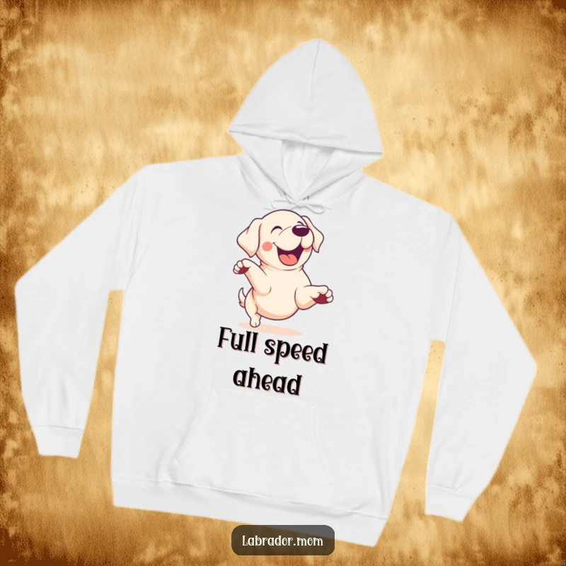 Funny Kawaii Labrador dog doing a zoomie, energetic, cute, soft hoodie, comfortable, funny gift.