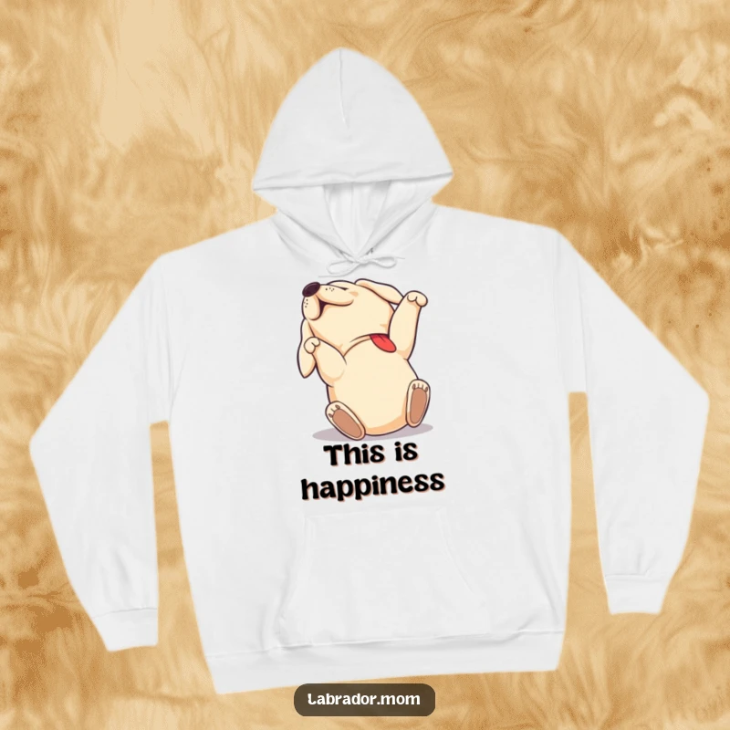 Funny Labrador hoodie showing a dog rolling on its back with pure joy, cozy and fun, a perfect funny gift.