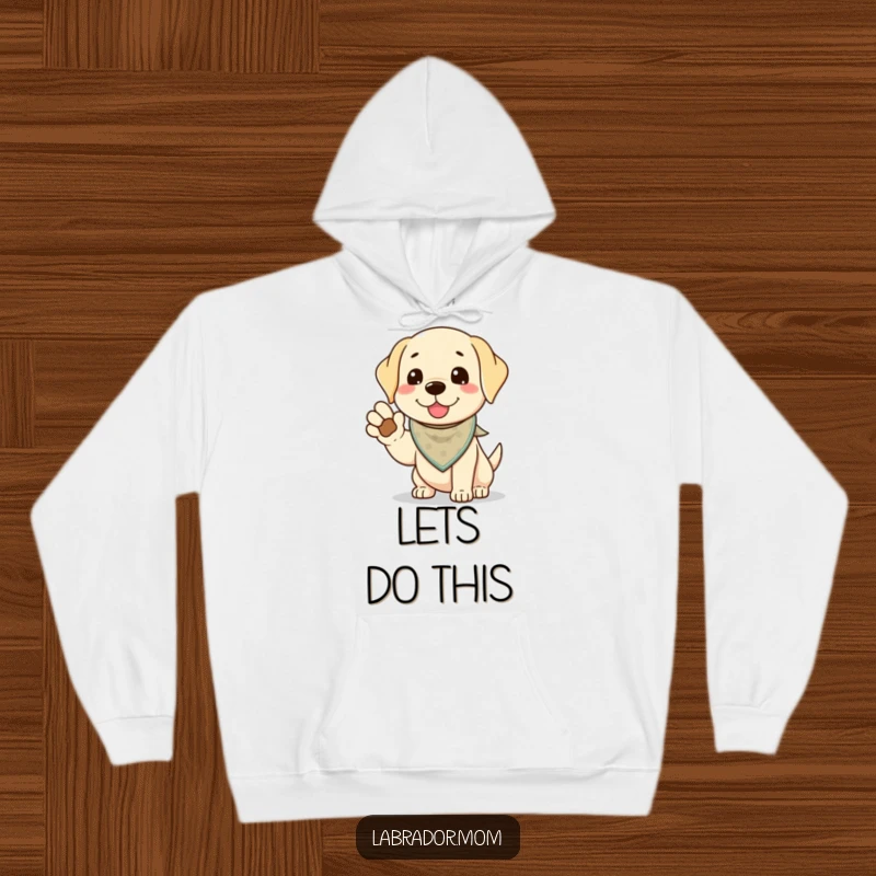 Funny Kawaii Labrador Hoodie, a cute lab in a small bandana extends its paw for a high-five, embodying playful enthusiasm and friendship