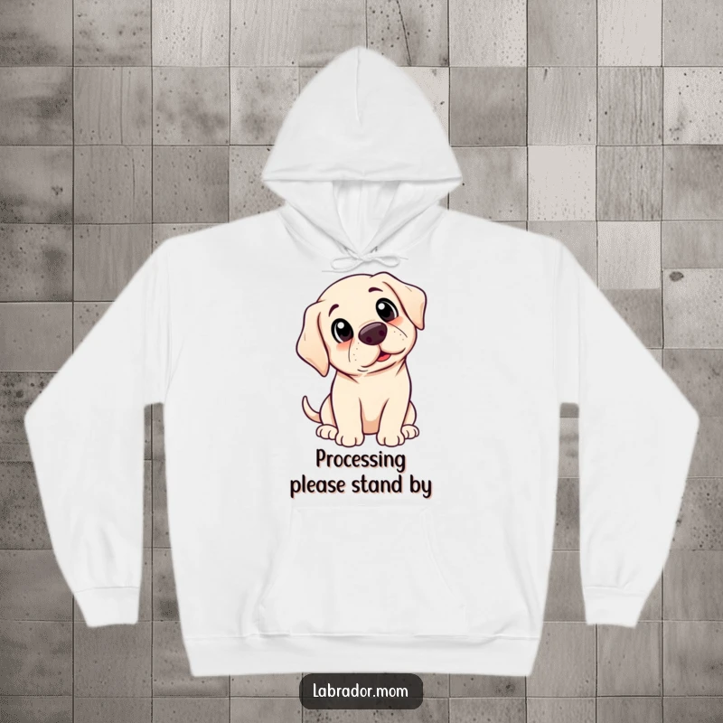 Funny Kawaii Labrador hoodie showcasing a cute dog with a head tilt expressing adorable, comical surprise.