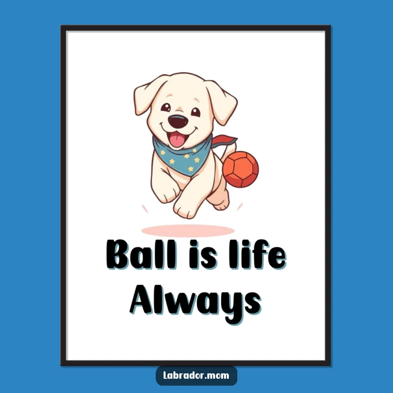Free Printable Wall Art: Kawaii Labrador Running Ball Bandana Downloadable Poster