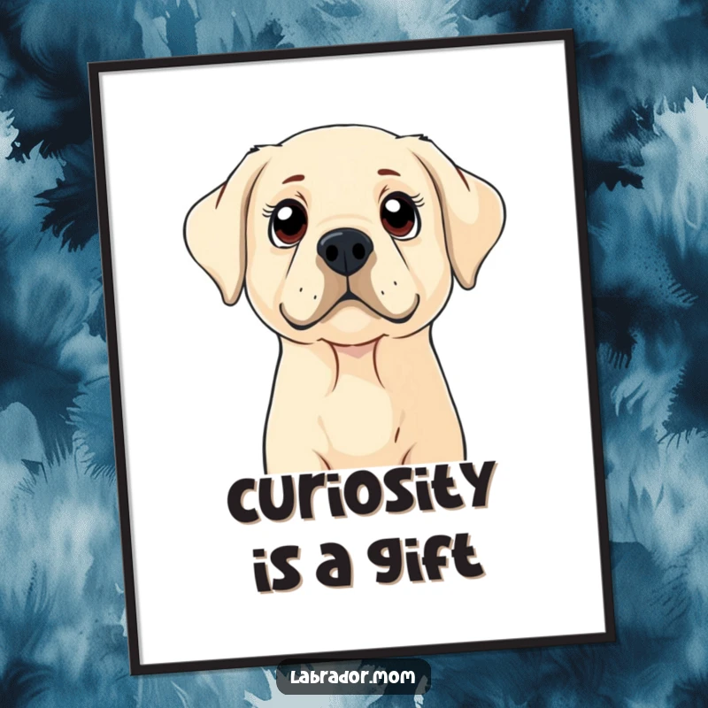Funny Free Printable Wall Art: A Labrador dog with wide, curious eyes looking up, full of wonder and endearing innocence.