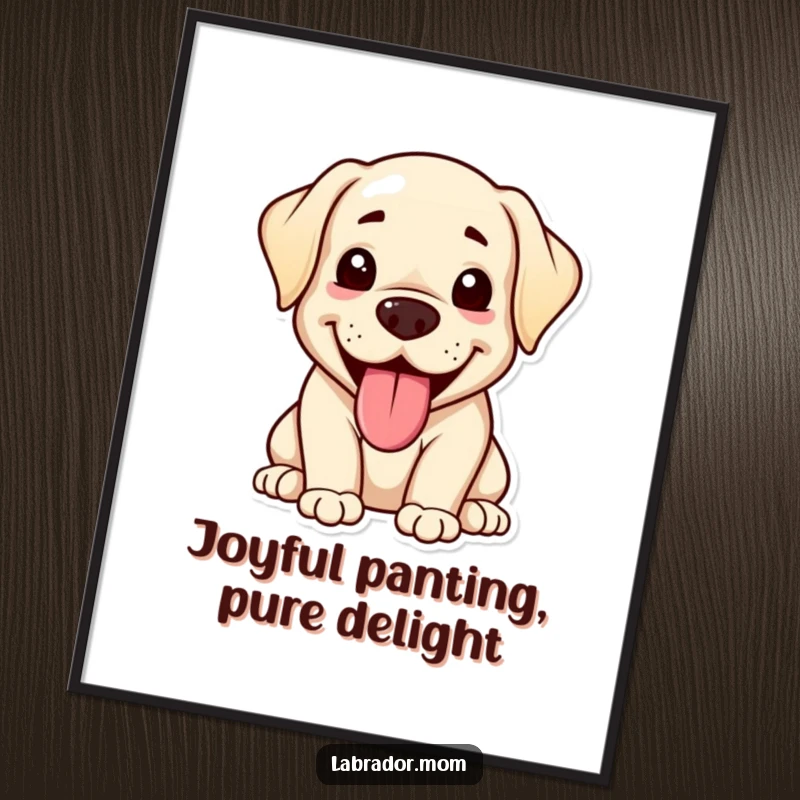Funny Free Printable Kawaii Labrador Wall Art of a happy Labrador panting with its tongue out, radiating pure, infectious joy.