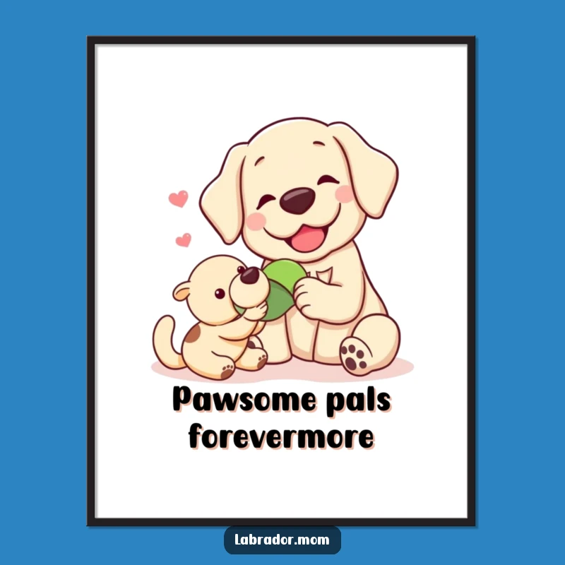 Funny Printable Wall Art: Kawaii Labrador Friends Sharing Toy Decor