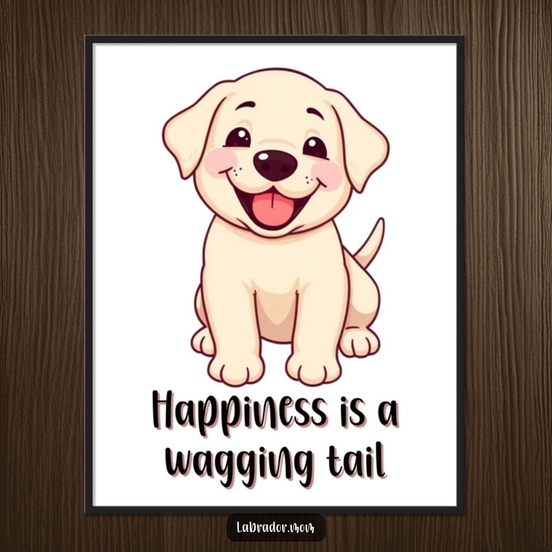 Funny Free Printable Wall Art: Happy Labrador cub panting, tail wagging, pure joy, cute dog art, DIY decor.
