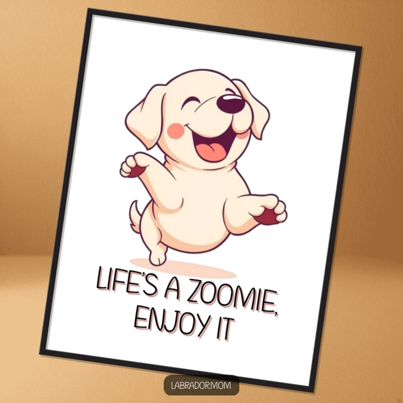 Funny Free Printable Zoomie Lab Wall Art: Kawaii labrador captured mid-zoomie, radiating playful energy and joy.