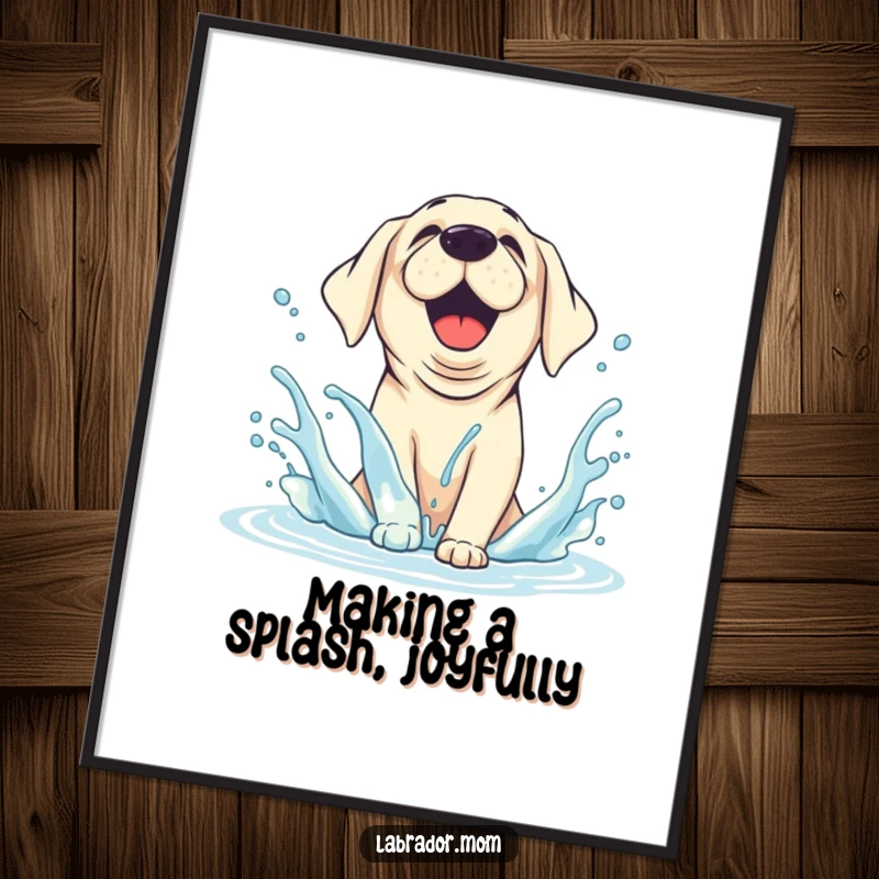 Funny Free Printable Wall Art: A joyful Labrador dog exuberantly splashing water with happy abandon.