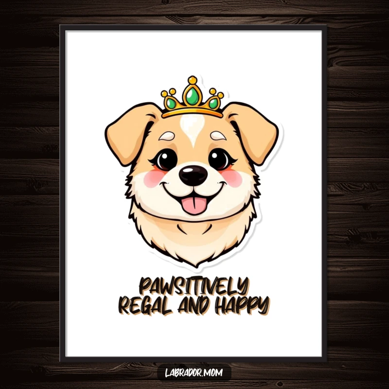 Funny Free Printable Wall Art: A round, cheerful dog head proudly wearing a sparkling tiara.