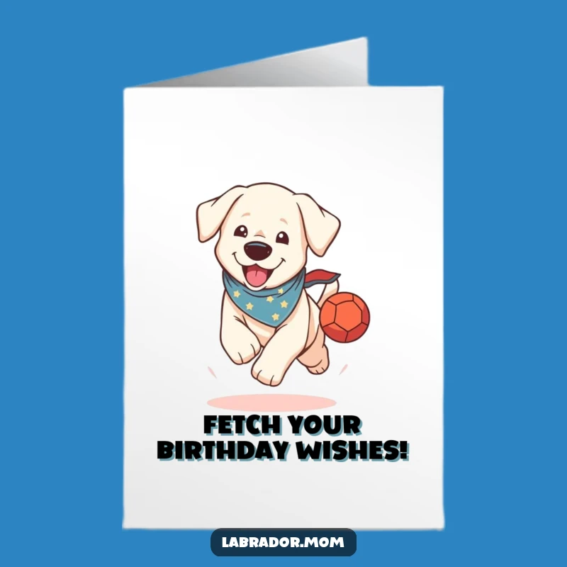 Free Printable Birthday Card: Kawaii Labrador Running Ball Bandana Downloadable Gift