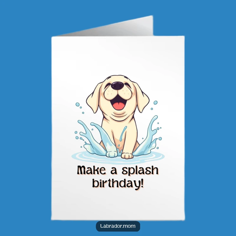 Free Printable Birthday Card: Joyful Lab Splashing Water, Funny Downloadable Gift