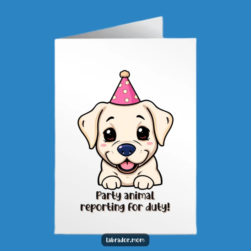 Free Printable Funny Birthday Card: Kawaii Labrador Party Hat Downloadable Gift