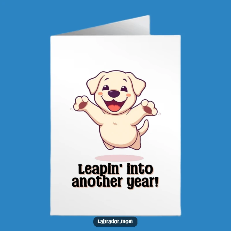 Free Printable Joyful Labrador Birthday Card: Funny Dog Leap Downloadable for Paw-some Celebrations