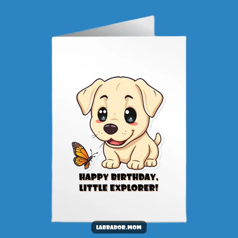 Free Printable Birthday Card: Kawaii Lab Butterfly Curious Funny Downloadable Gift