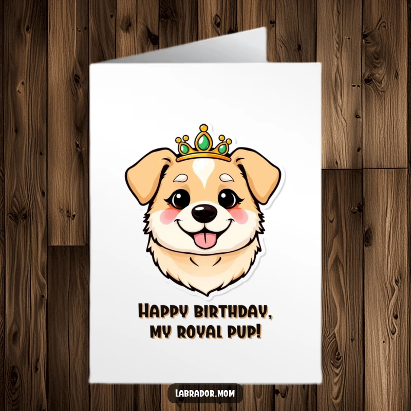 Funny Free Printable Birthday Card: Cheerful dog head wearing a tiara, celebrating a royal birthday.