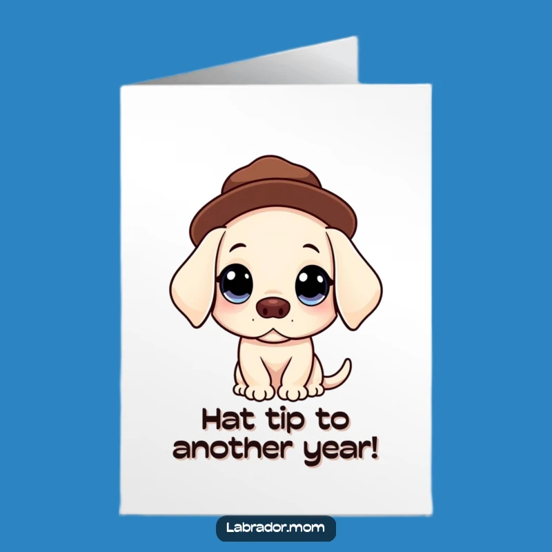 Free Printable Kawaii Dog Birthday Card: Hat Balancing Labrador, Funny Downloadable Gift