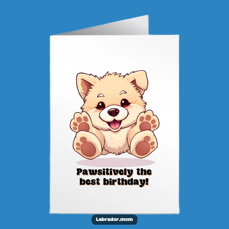 Free Printable Birthday Card: Funny Pouncing Dog with Big Paws, Hilarious Downloadable Gift